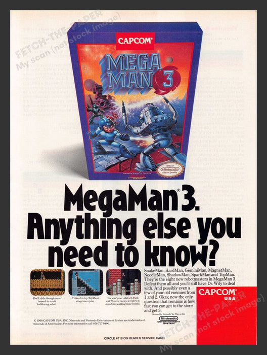 1991 Mega Man 3 Video Game Print Advertisement Fetch the Paper!