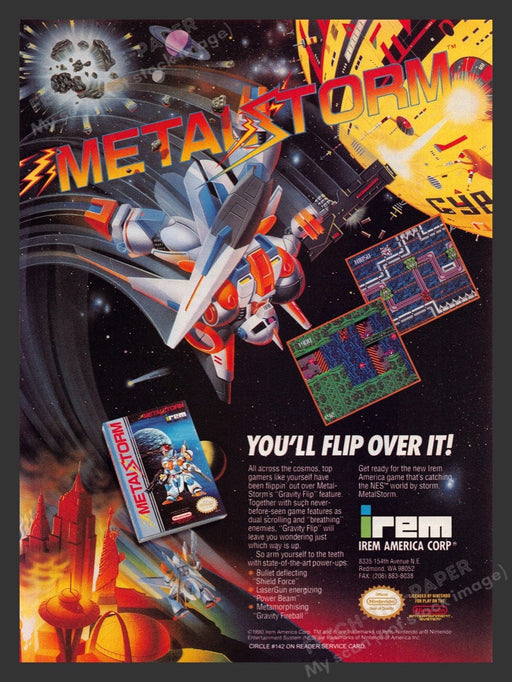 1991 Metal-Storm "You'll flip over it!" Video Game Print Advertisement Fetch the Paper!