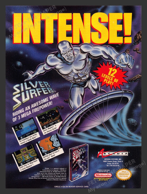 1991 Silver Surfer "Intense!" Video Game Print Advertisement Fetch the Paper!