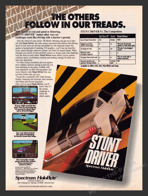 1991 Stunt Driver Spectrum HoloByte Video Game Print Advertisement Fetch the Paper!