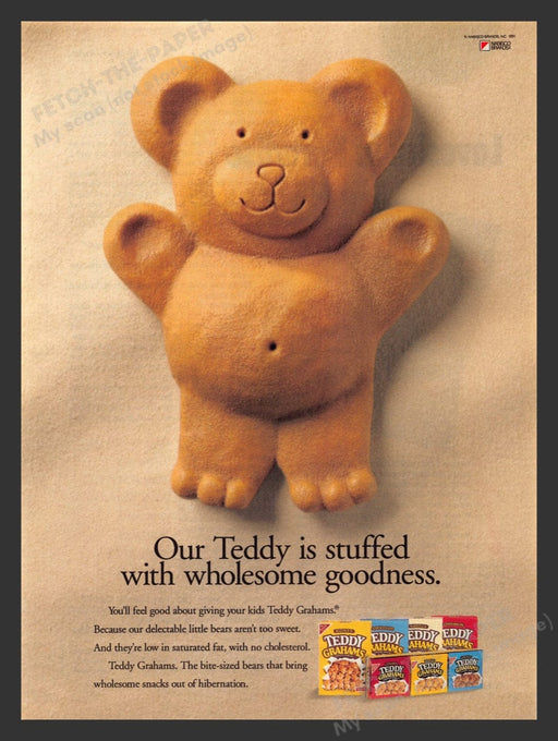1991 Teddy Grahams "...stuffed with wholesome goodness" Print Advertisement Ad