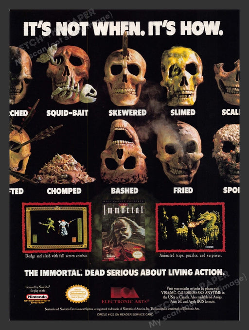 1991 The Immortal Skulls It's not when. It's how Video Game Print Advertisement Fetch the Paper!