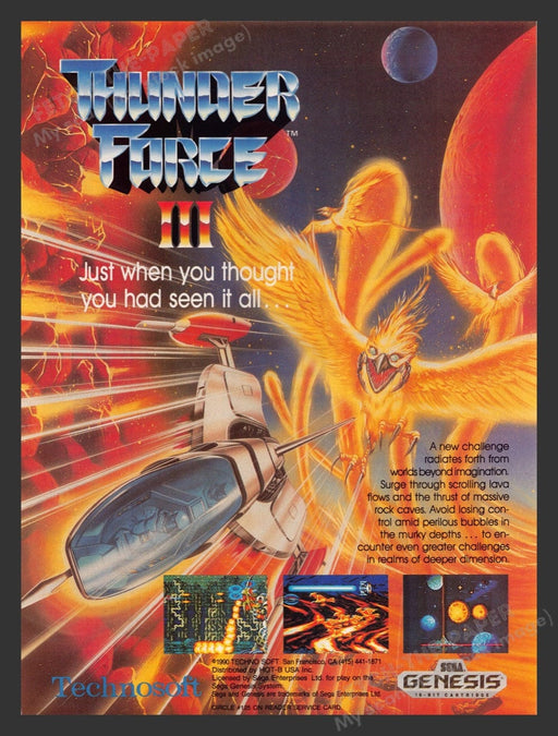 1991 Thunder Force III Video Game Print Advertisement Fetch the Paper!