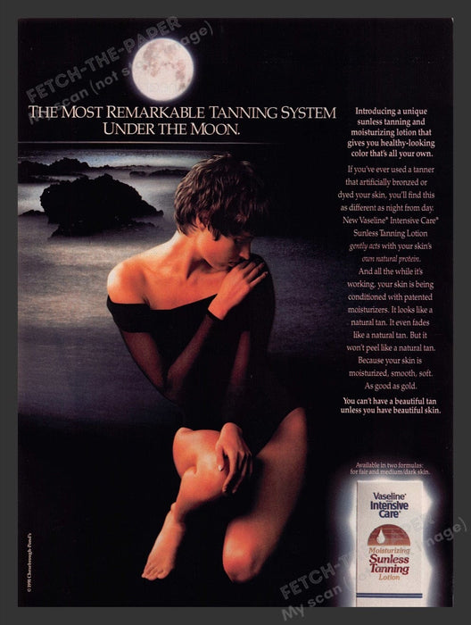 1991 Vaseline Intensive Care Sunless Tanning Nighttime Print Advertisement Ad