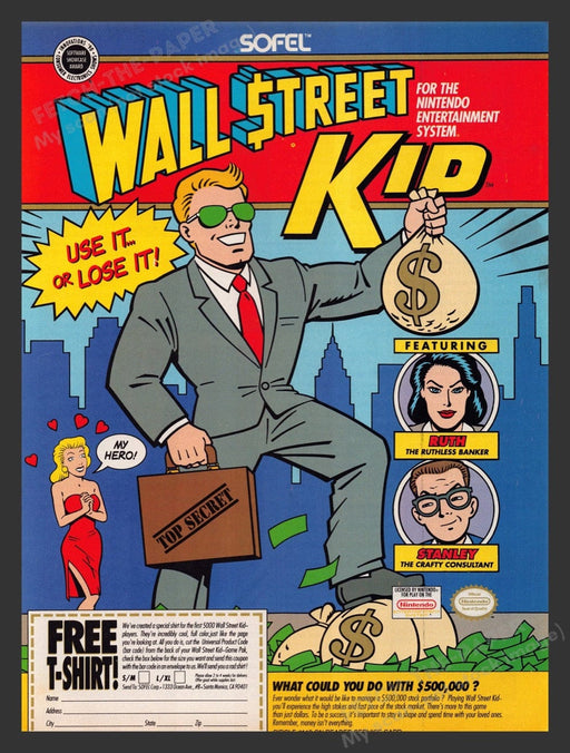1991 Wall Street Kid Video Game Print Advertisement Fetch the Paper!