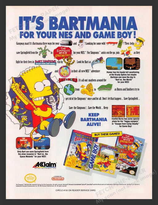1992 Bartmania Simpson Video Game Print Advertisement