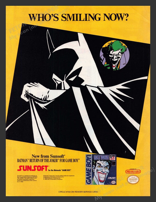 1992 Batman "Who's Smiling Now?" Joker Video Game Print Advertisement