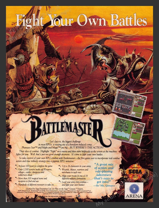 1992 Battlemaster "Fight your own battles" Video Game Print Advertisement Fetch the Paper!
