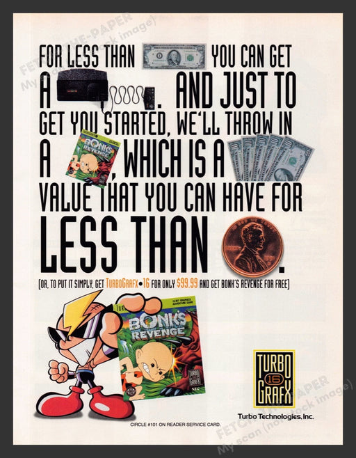 1992 Bonk's Revenge Video Game Print Advertisement