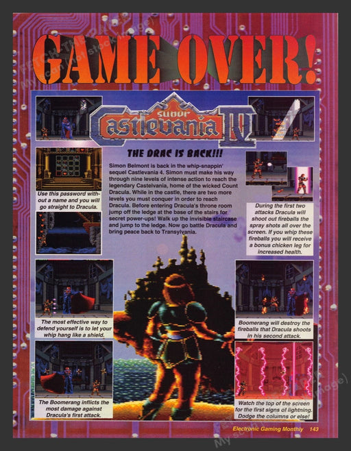 1992 Castlevania IV "Game Over!" Video Game Print Advertisement