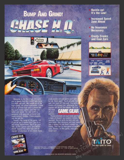 1992 Chase H.Q. "Bump and grind!" Video Game Print Advertisement