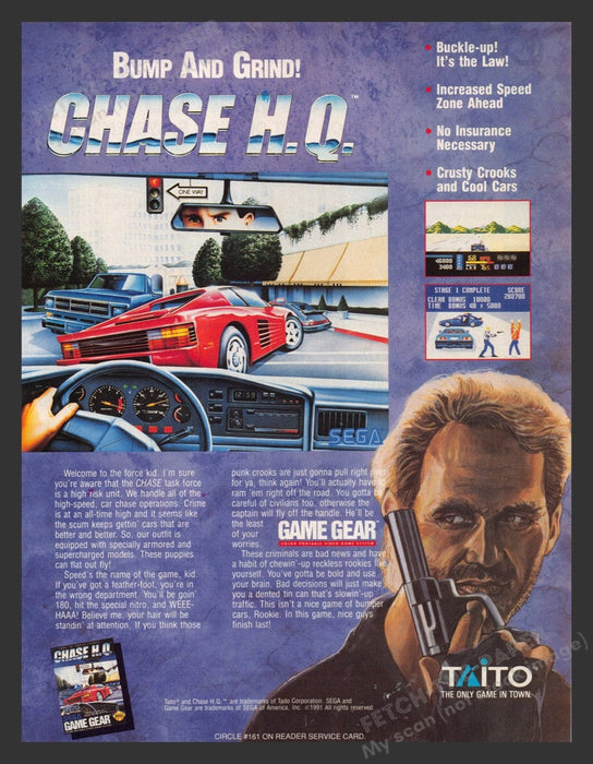 1992 Chase H.Q. "Bump and grind!" Video Game Print Advertisement