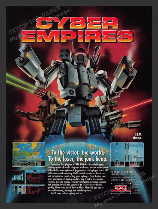 1992 Cyber Empires Video Game Print Advertisement Fetch the Paper!