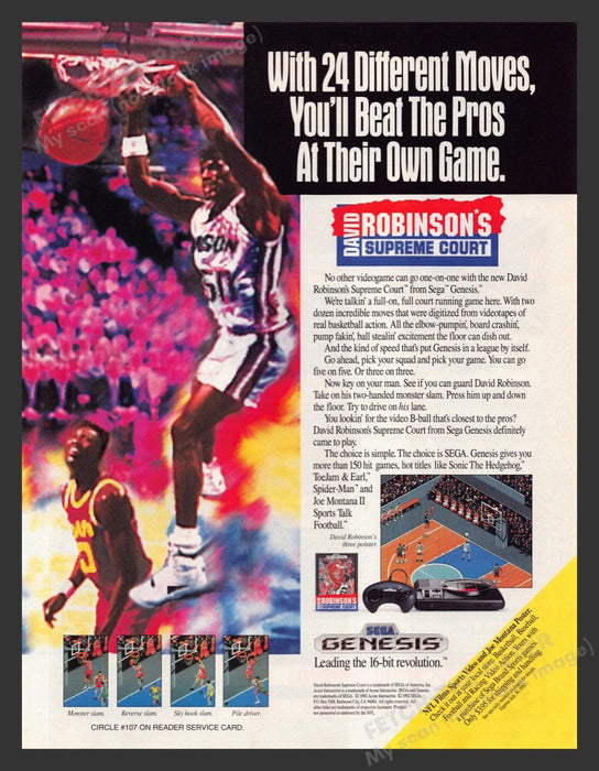 1992 David Robinson's Supreme Court Video Game Print Advertisement