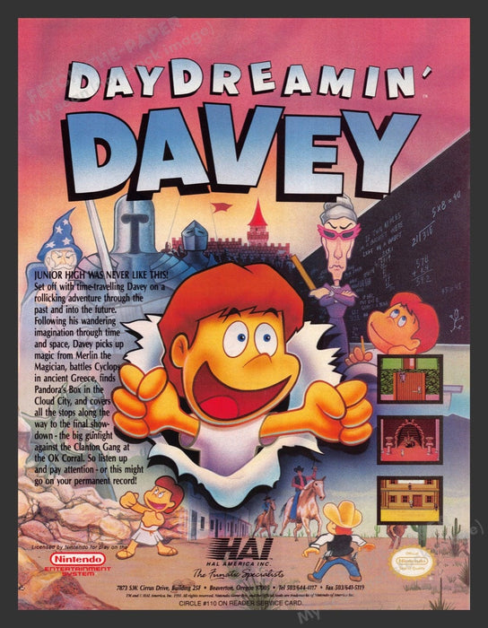 1992 Day Dreamin' Davey Video Game Print Advertisement