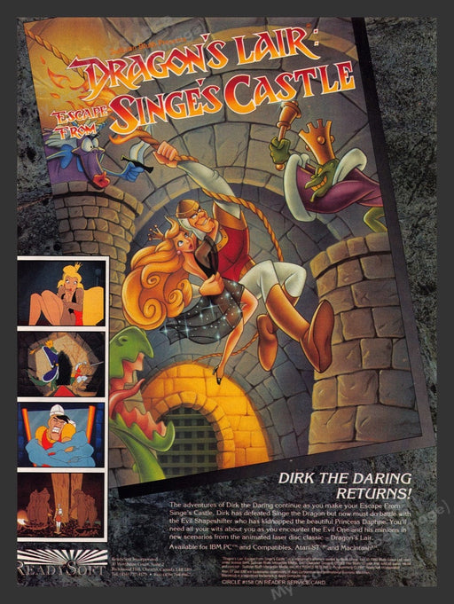 1992 Dragon's Lair: Escape from Singe's Castle Video Game Print Advertisement Fetch the Paper!