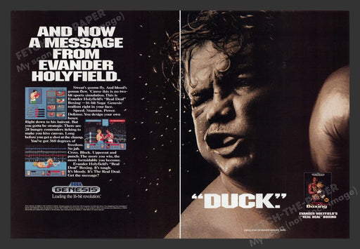 1992 Evander Holyfield's Boxing "Duck" Video Game Print Advertisement (2 pgs)