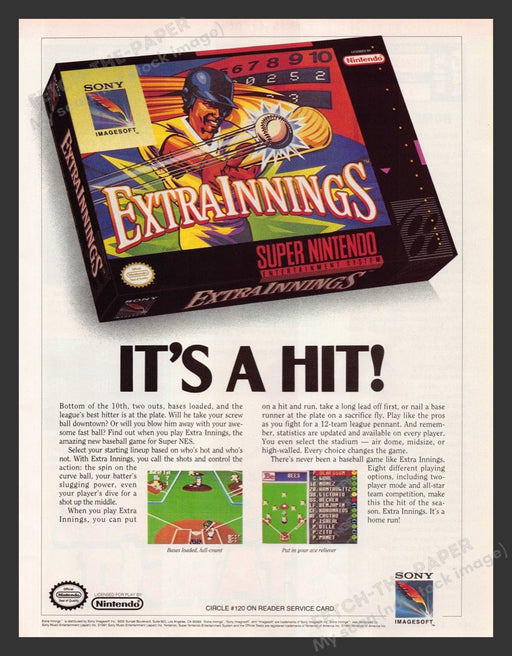 1992 Extra Innings "It's a Hit!" Video Game Print Advertisement