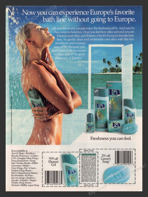 1992 Fa Fresh Europe' Bath Line of Products Nude Print Advertisement Ad