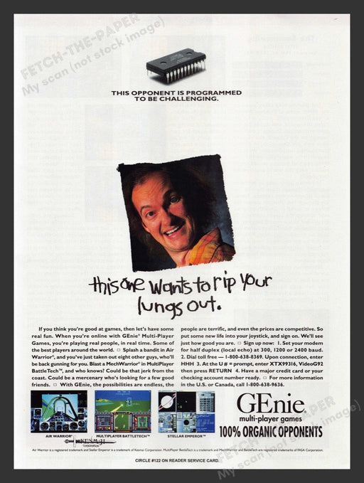 1992 GEnie Multi-player games Video Game Print Advertisement Fetch the Paper!