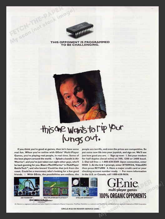 1992 GEnie Multi-player games Video Game Print Advertisement Fetch the Paper!