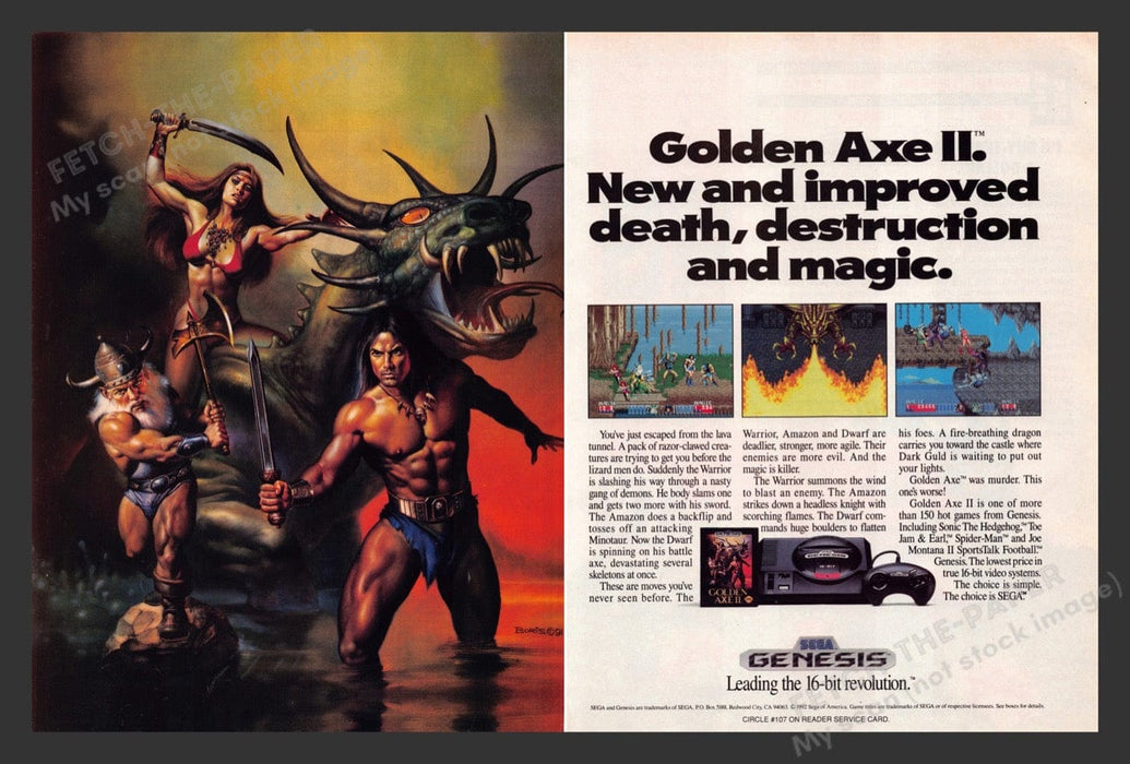 1992 Golden Axe II Video Game Print Advertisement (2 Pages)