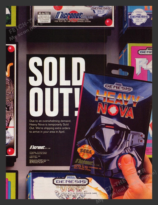 1992 Heavy Nova "Sold Out!" Video Game Print Advertisement