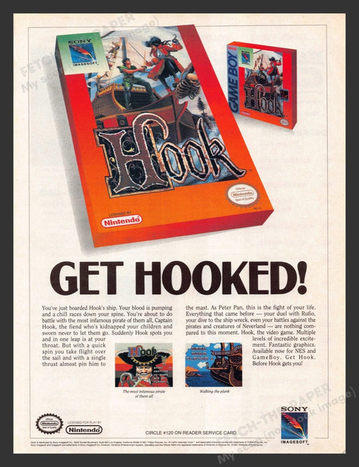 1992 Hook "Get Hooked" Peter Pan Video Game Print Advertisement