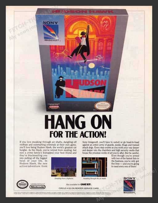 1992 Hudson Hawk NYC Twin Towers Video Game Print Advertisement