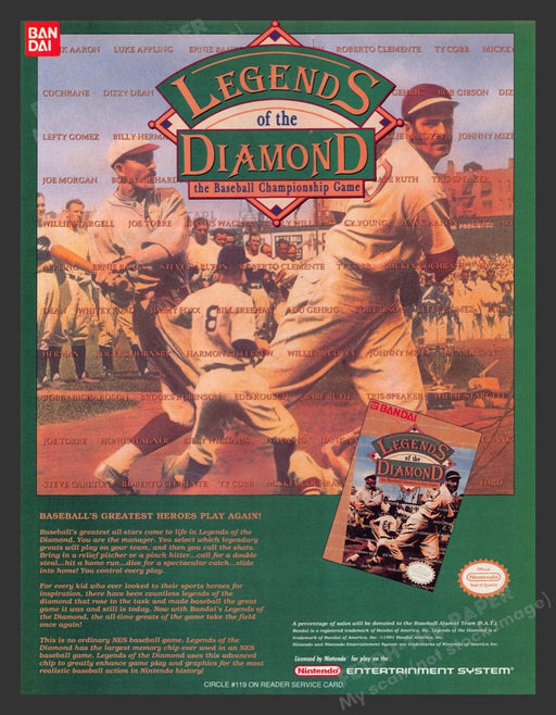 1992 Legends of the Diamond Video Game Print Advertisement
