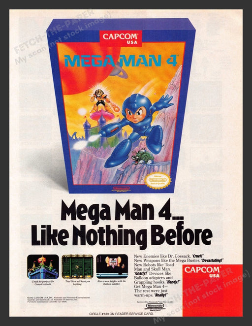 1992 Mega Man 4 "Like Nothing Before" Video Game Print Advertisement