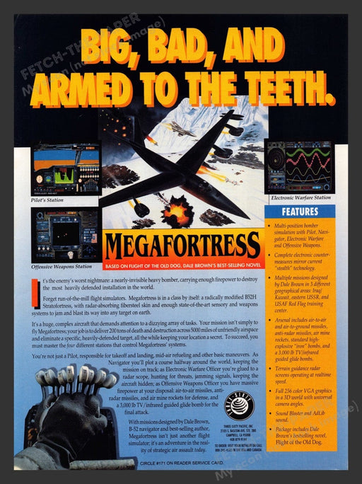 1992 Megafortress "Big, bad, and armed to the teeth" Video Game Print Ad Fetch the Paper!