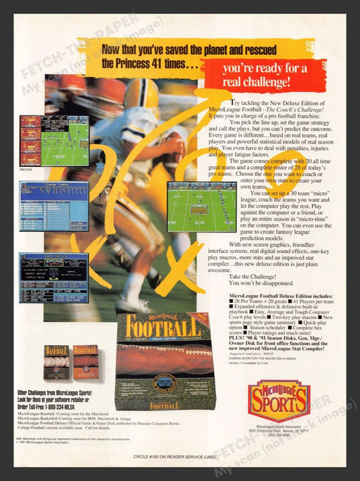 1992 MicroLeague Sports Video Game Print Advertisement Fetch the Paper!