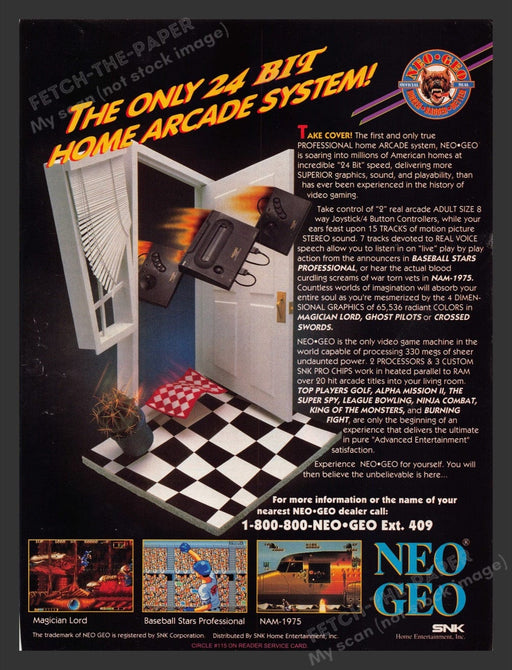 1992 Neo Geo 24 Bit Home Arcade System Video Game Print Advertisement Fetch the Paper!