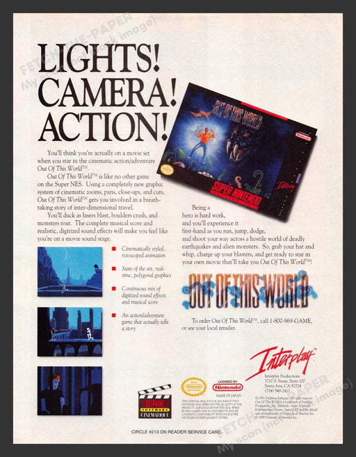 1992 Out of this World Lights! Camera! Action! Video Game Print Advertisement