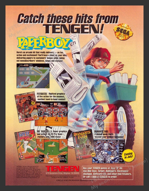 1992 Paperboy Tengen Video Game Print Advertisement