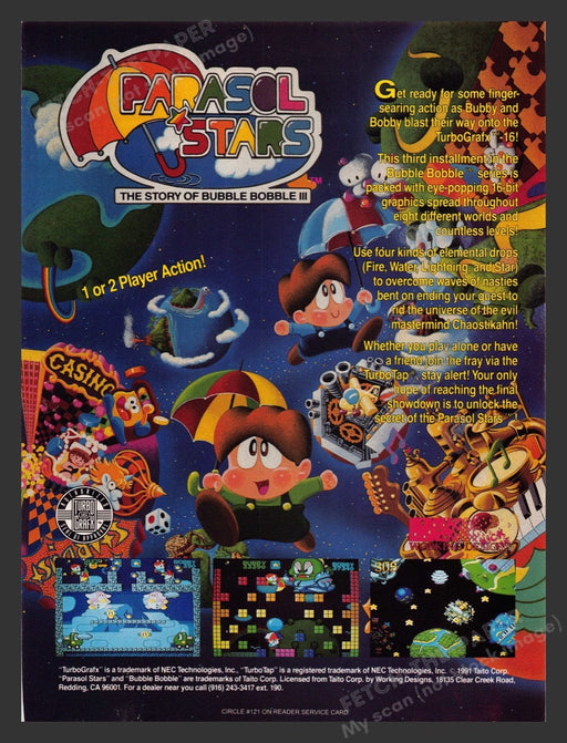 1992 Parasol Stars: Bubble Bobble III Video Game Print Advertisement Fetch the Paper!