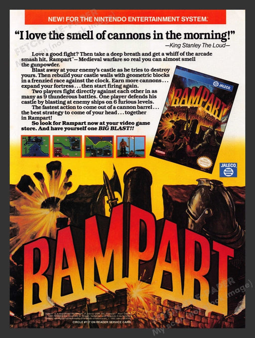 1992 Rampart "Smell of cannons in the morning!" Video Game Print Advertisement Fetch the Paper!