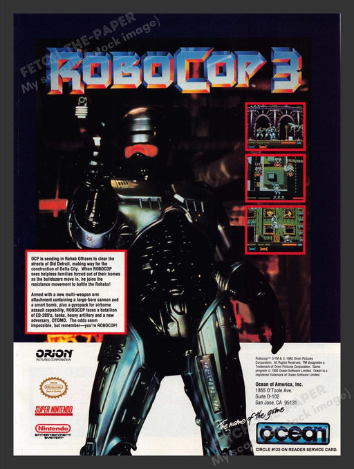 1992 Robocop 3 Video Game Print Advertisement Fetch the Paper!