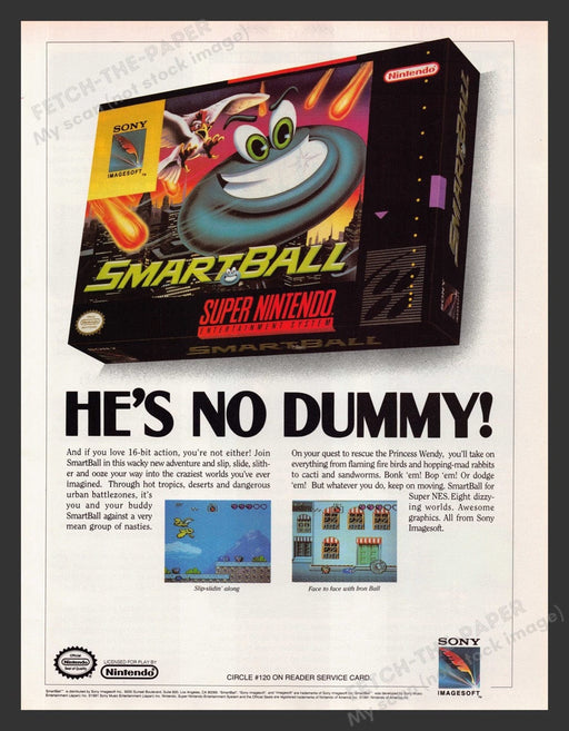 1992 Smart Ball "He's No Dummy!" Video Game Print Advertisement