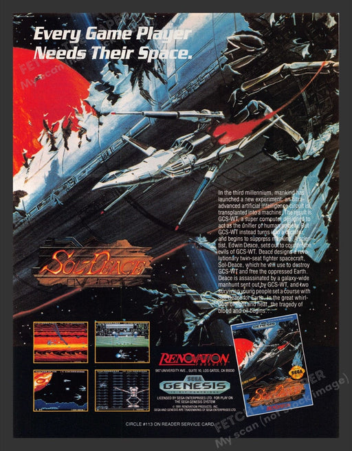 1992 Sol-Deace Video Game Print Advertisement