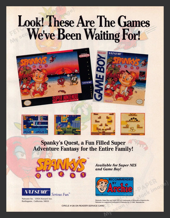 1992 Spanky's Quest Video Game Print Advertisement
