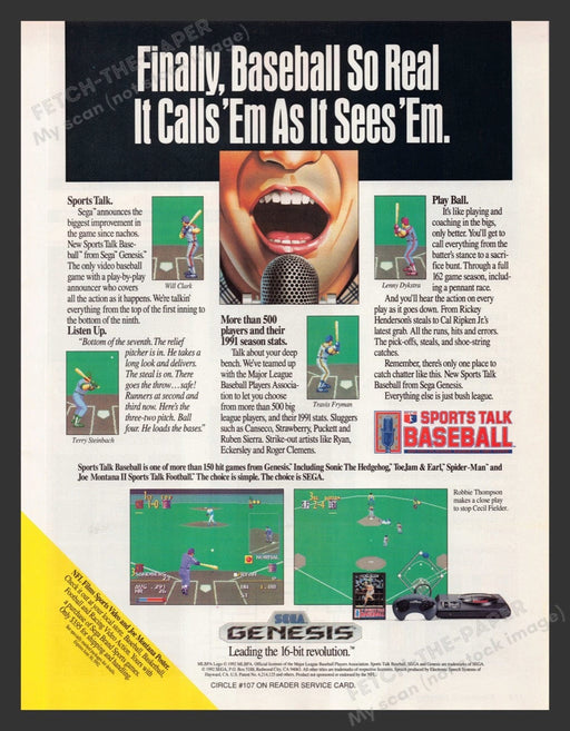 1992 Sports Talk Baseball Video Game Print Advertisement