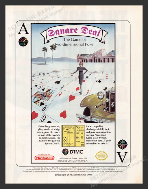 1992 Square Deal Two Dimensional Poker Video Game Print Advertisement