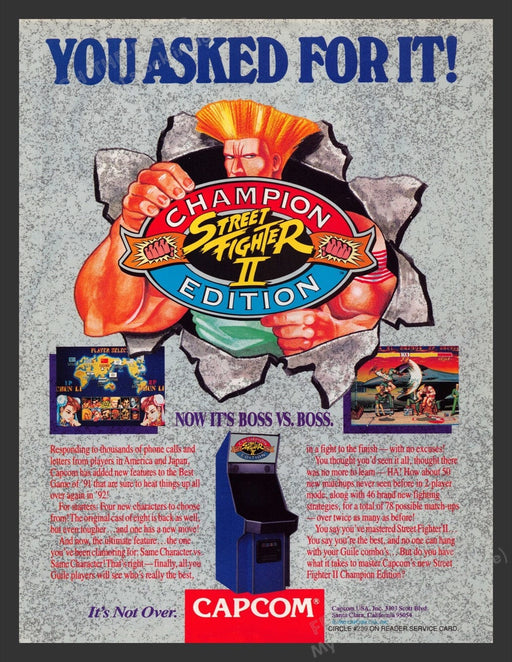 1992 Street Fighter II Champion Edition Video Game Print Advertisement