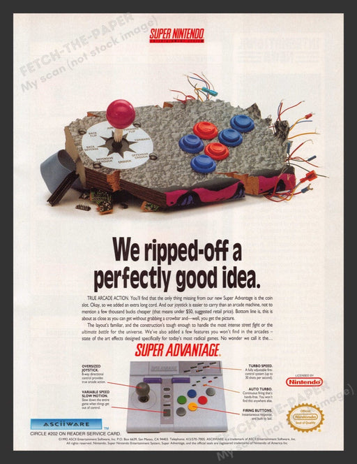 1992 Super Advantage Nintendo Controller Video Game Print Advertisement