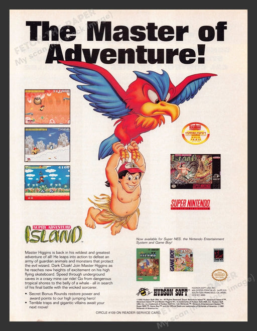 1992 Super Adventure Island The Master Video Game Print Advertisement
