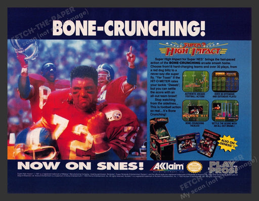 1992 Super High Impact Football "Bone-crunching!" Video Game Print Advertisement
