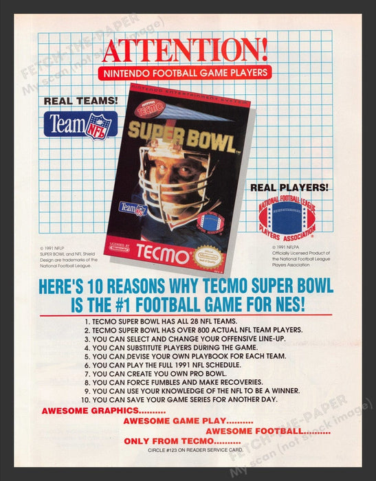 1992 Tecmo Super Bowl Video Game Print Advertisement