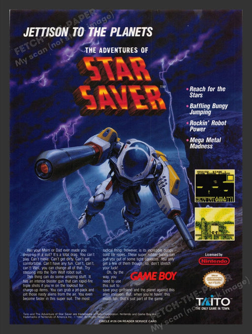 1992 The Adventures of Star Saver Video Game Print Advertisement Fetch the Paper!